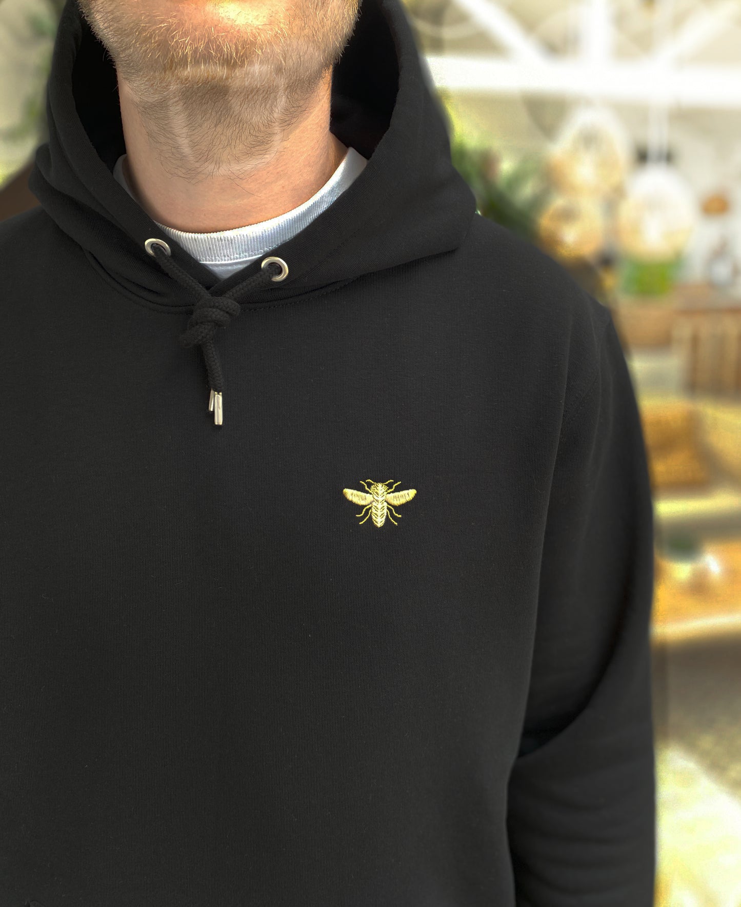 Hoodie Schwarz Biene Stick Baumwolle Bio