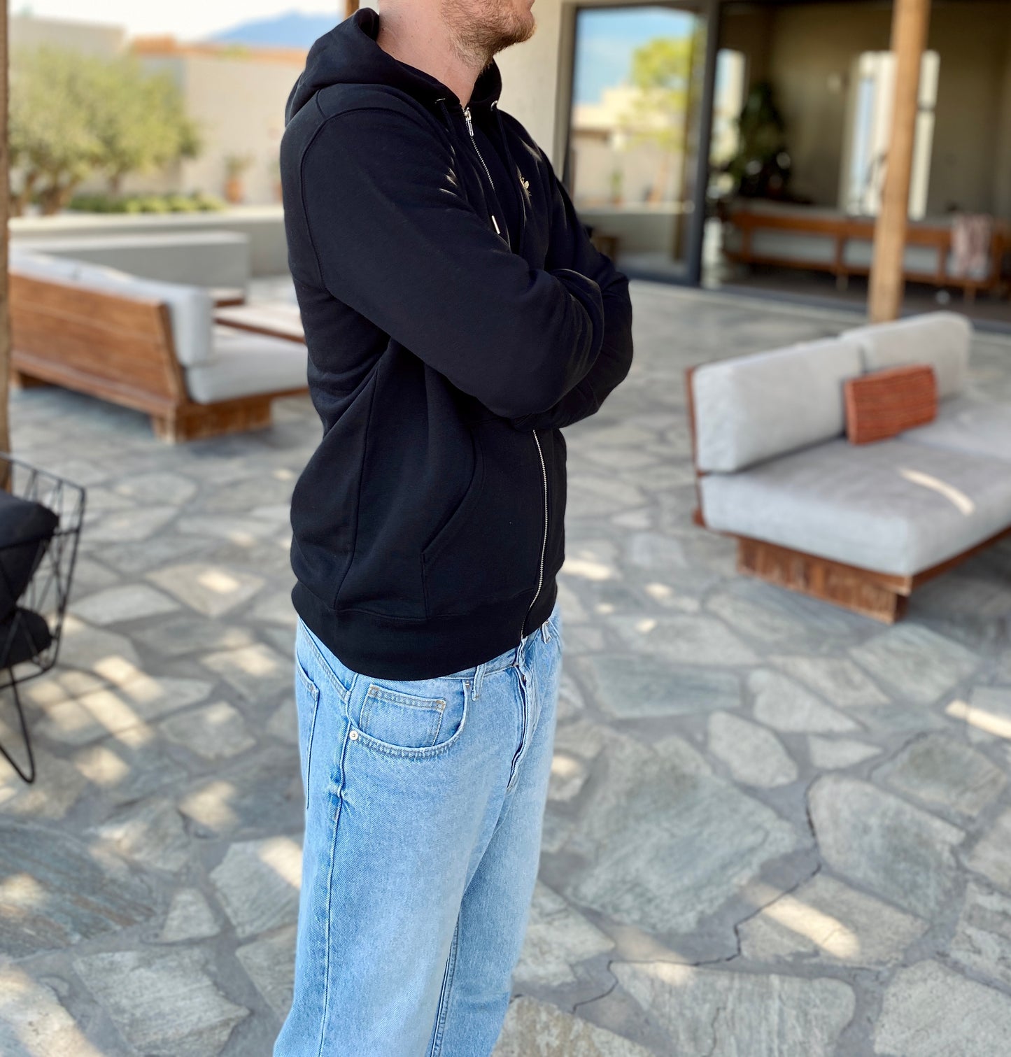 Zipper Bio Baumwolle schwarz Stick biene Gold