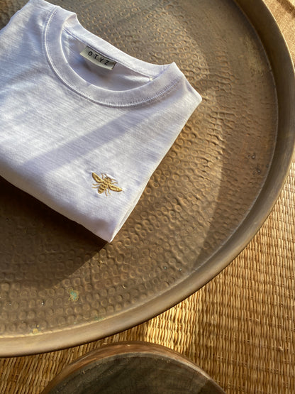 T-Shirt Bio Baumwolle Weiß Stick Biene Gold