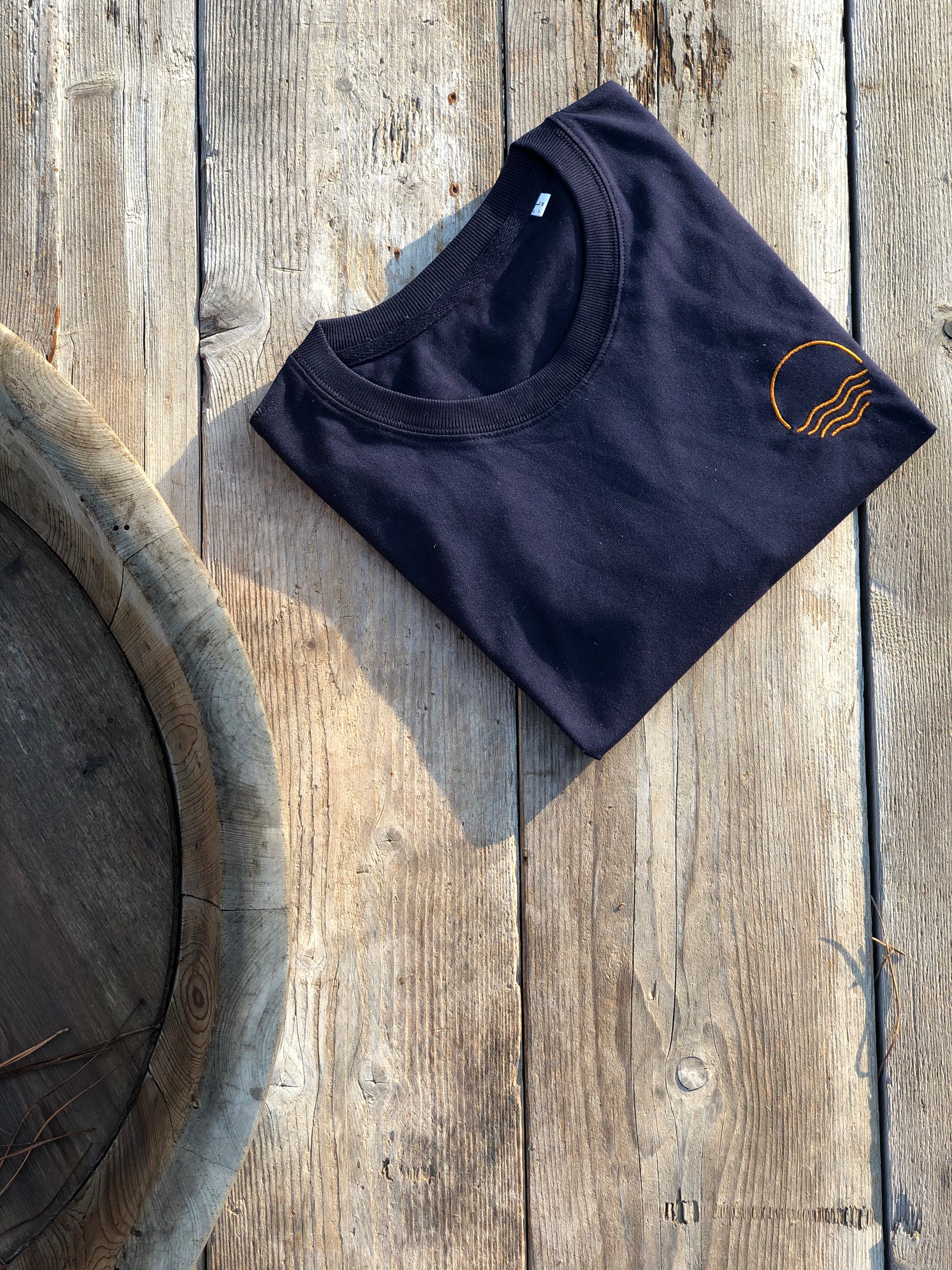 T-Shirt Bio Baumwolle Blau Stick Sonne Meer