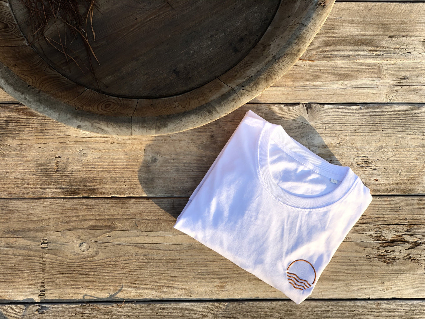 T-Shirt Bio Baumwolle Weiß Stick Sonne Meer