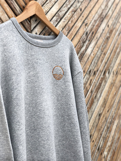 Sweatshirt Grau Bio Baumwolle Stick Sonne Meer